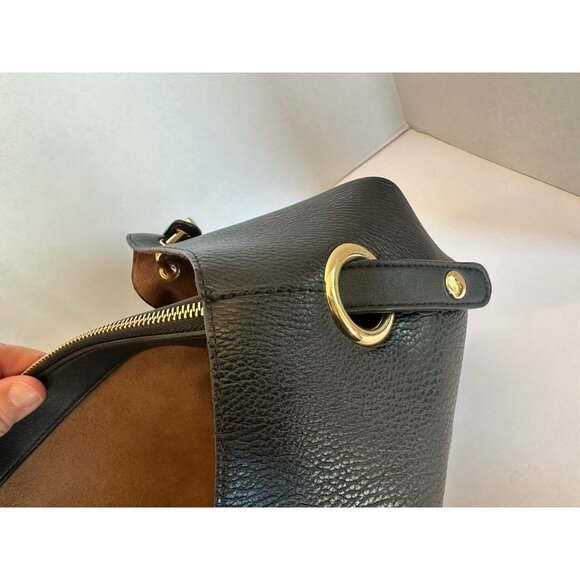 Sondra Roberts Squared Large Shoulder Bag Purse Black Gold Vegan Leather Clean - Picture 13 of 16